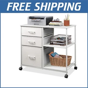 Modern White File Cabinet with Fabric Drawers & Rolling Design for Small Spaces - Picture 1 of 8