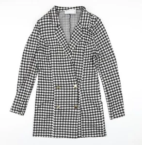 ASOS Womens Black Check Polyester Jacket Dress Size 12 Collared Button - Picture 1 of 10