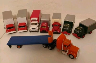 Ho Semi Truck Lorry Lot Of 9 Box Truck Lift Gate Flat Bed More 1/87 Model Train  - Image 1 of 4