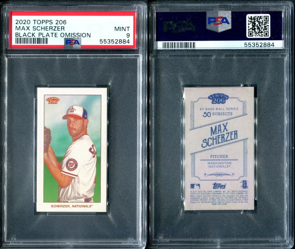 PSA 9 2020 Topps 206 Black Plate Omission Max Scherzer PR /22 POP1 G00 4104 - Image 1 of 1