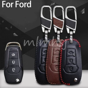 Leather Remote Flip Car Key Case Cover Shell For Ford Focus4/Explorer/F150/F250  - Picture 1 of 12