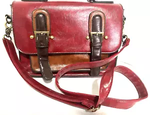 ECOSUSI Vintage Vegan Red/Brown Crossbody Messenger Handbag FAB - Picture 1 of 10
