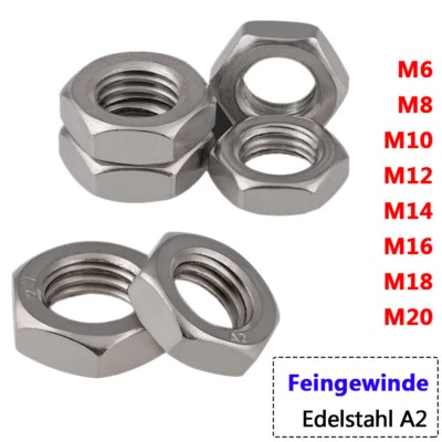 Feingewinde M6 - M20 Sechskantmuttern DIN 439 niedrige Form Muttern Edelstahl A2 - Bild 1 von 4