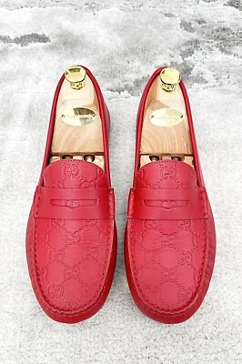 正品古驰 Guccissima 红色皮革男式乐福鞋 US8 EU41.5 GUCCI/UK7.5 — 第 1/4 张图片