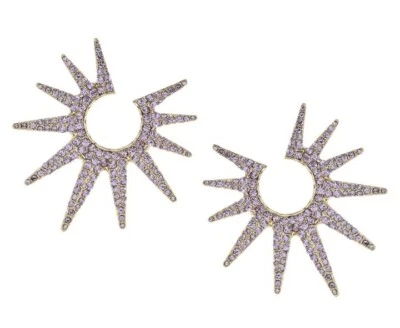 Heidi Daus "Twilight Sunburst" Crystal Hoop Pave Earrings-Pierced-Violet-NWT - Image 1 of 3