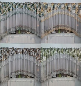 Ready made voile net curtain leaves pattern 400/150 cm - Picture 1 of 9