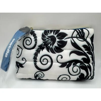 Bolsa de maquillaje suave PUFFER Estee Lauder diseño floral blanco y negro  Foto 1 de 4