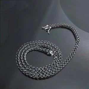 14K White Gold Plated 19Ct Round Cut Lab-Created Black Diamond Women's Necklace - Picture 1 of 5