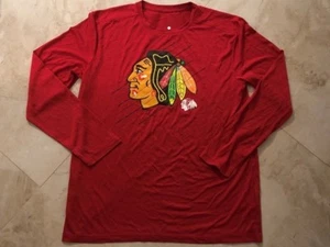 Chicago Blackhawks Long Sleeve Synthetic Jersey Shirt Large Red Stay Dry NHL - Picture 1 of 2