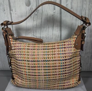 Fossil Classic Weave Purse Multicolored Straw Leather Trim Shoulder Bag 8x12 In. - Picture 1 of 11