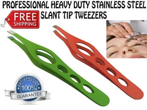 NEW SLANT TIP TWEEZERS EYEBROW TWEEZER PLUCKER PULLER STAINLESS STEEL - Picture 1 of 3