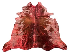Spotted Cowhide Rug with Red Metallic Acid Washed Size: 7.2x6.2 feet D-133 - Picture 1 of 7