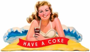 COCA COLA HAVE A COKE WOMAN BEACH 21" HEAVY DUTY USA MADE METAL ADVERTISING SIGN - Picture 1 of 1