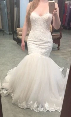 Vestido de novia Maggie Sottero muestra, talla 6 sexy corsé sirena encaje rubor Foto 1 de 4