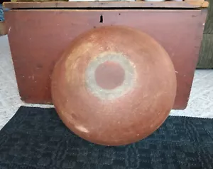 Antike 17" rote Farbe gedrechselt Holz Kragen Rand primitive Holz Teig Schüssel - Bild 1 von 9
