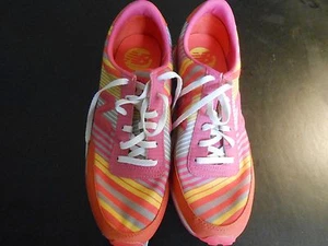 NEW BALANCE FOR NINE WEST--FABRIC STRIPE IS PINK,ORANGE AND YELLOW----9 1/2 B - Picture 1 of 3