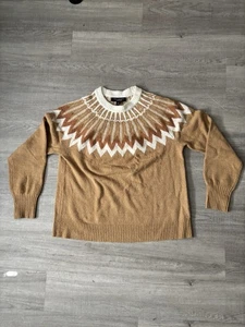 Knit Sweater Women’s Large Tan Tribal Thanksgiving Cabin Ski Resort Fall Family - Picture 1 of 7