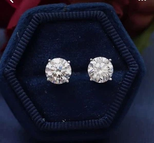 4.00 Carat Round Cut VS1/F Certified Lab Grown Diamond Studs 14K White Gold 8mm - Picture 1 of 12