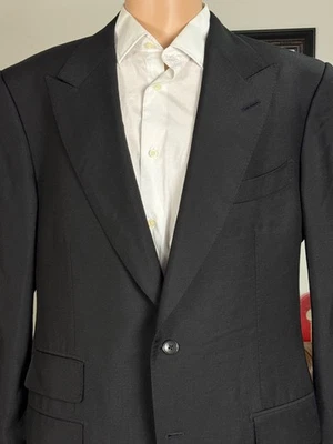 Tom Ford Black Cashmere Mohair Peak Lapel Suit Jacket Blazer 56L 46Long US Men's - Image 1 of 4