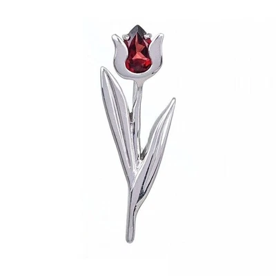 Sterling Silver Tulip Brooch Natural Red Garnet Gemstone Handmade Boxed  - Image 1 of 4