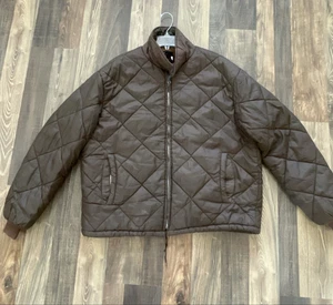 Sir Jac Brown Quilted Lined Fleece Bomber Jacket Men's XL Zip Vintage 70's - Picture 1 of 11