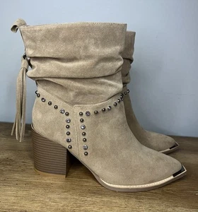 Women’s Fringe Boots Suede Heel Booties With Rhinestones 8.5 - Picture 1 of 8