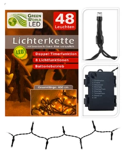 LED Lichterkette 48er Warmweiß Doppel-Timerfunktion & 8 Lichtfunktion Batterie - Bild 1 von 2