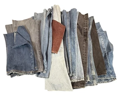 Mixed Denim Jeans Fabric Scrap Lot 7.8 Lb Blue Brown Upcycle Crafts Material - Image 1 of 4