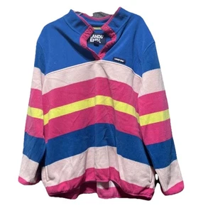 Lands' End Women's 3X Heritage Fleece Snap Neck Pullover Horizontal Pink Stripe - Picture 1 of 9