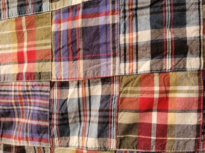 LL BEAN Queen 88x96 Duvet Cover 100% Cotton Madras Blue Plaid Patchwork NEW COND - Image 1 of 4