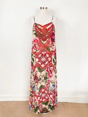 GIGI & ELLA rhinestone beaded maxi dress sz L, XL ? / red side-splits layered - Image 1 of 4