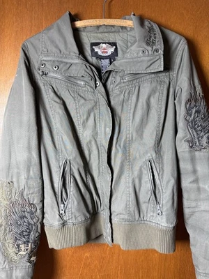 Chaqueta Bomber Harley Davidson Mujer Pequeña Bordada Verde ¡¡Bonita!! Verde ejército Foto 1 de 4