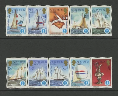 SOLOMON ISLANDS 570-573a-j, 1986 AMERICA'S CUP, STRIPS OF 5, (SOL4865K) - Image 1 of 4