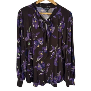 Lauren Ralph Lauren NEW Brown Purple Floral Blouse Plus Size 1X Career Ponte - Picture 1 of 10