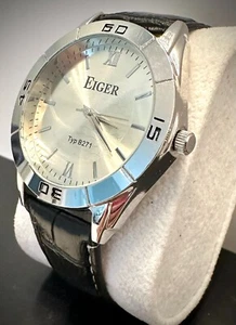 NEW Eiger Typ B271 Silver/Black Leather Men's Dress Watch - See Video - Picture 1 of 6