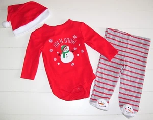 Boys Weeplay 3 Pc Let it Snow Snowman Bodysuit Pants Hat Outfit Sz 3-6M - Picture 1 of 5
