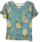 Striped Yellow Green Pineapple Shirt Flounce Sleeve Women?s Size M (Runs Small)