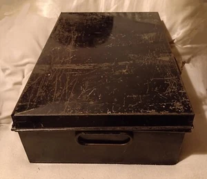 Vintage Large Black Metal Safety Deposit Box - Picture 1 of 2