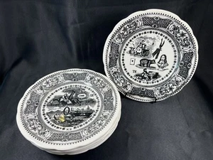 5 VTG GIEN France Black Rebus Puzzle 8" Plates Transferware No 1 2 3 4 & 5 Rare - Picture 1 of 24