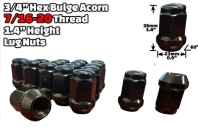 Tuerca de rueda cónica negra 7/16-20 20 piezas apta para modelos Pontiac Oldsmobile vintage Foto 1 de 4