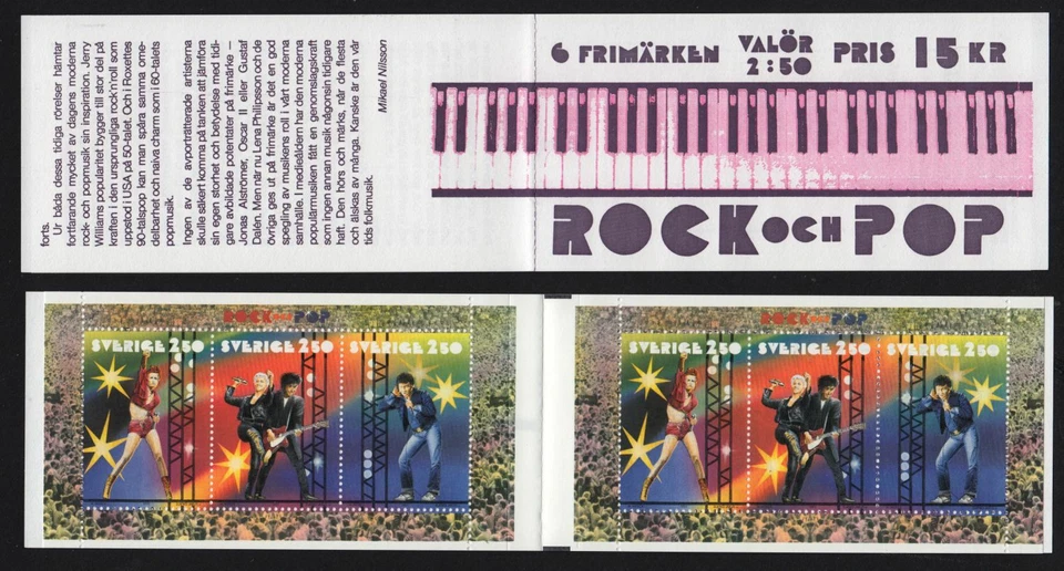 1991 SWEDEN Pop & Rock booklet of 6 Sc 1909a MNH SG 1599-1601 - Image 1 of 1