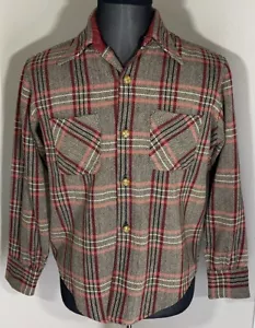 Vintage Donegal Wool 60s 70s Flannel Shirt Log Sleeve Multicolor Size L - Picture 1 of 21