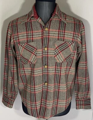 复古 Donegal 羊毛 60 年代 70 年代法兰绒衬衫日志袖多色 L 码 — 第 1/4 张图片