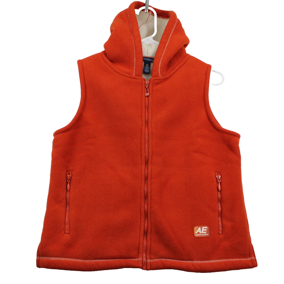 Sudadera con capucha polar con cremallera completa sin mangas American Eagle para mujer, talla mediana naranja Foto 1 de 4