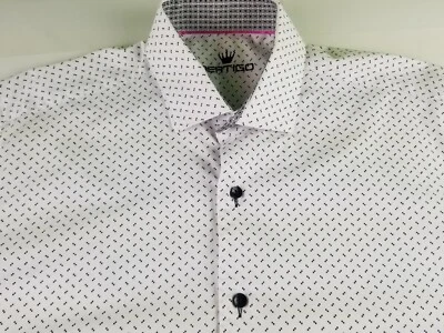 BERTIGO Dress Shirt Men`s Size L White Print Contrasting Long Sleeves  #6499 - Image 1 of 4