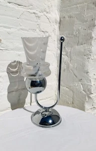Antigua LÁMPARA DE MESA Moderna Mediados de Siglo Asimétrica Cromo y Cristal de Murano Pantalla - Imagen 1 de 6