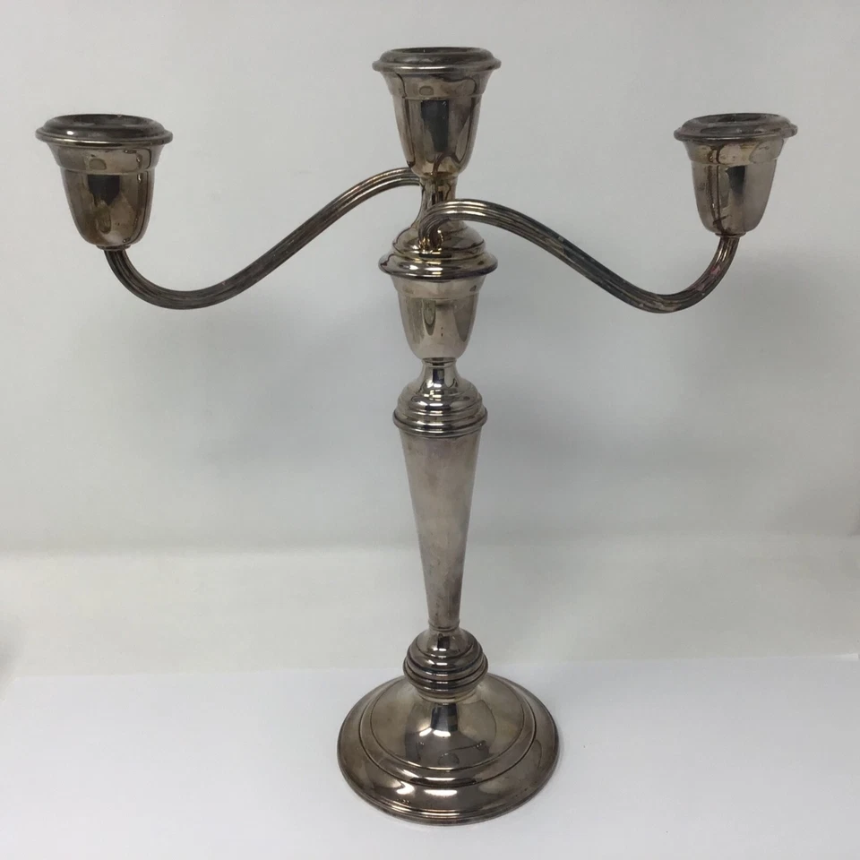"Juego de dos candelabros vintage GORHAM enchapados en plata de 3 luces de 12""" Foto 1 de 4