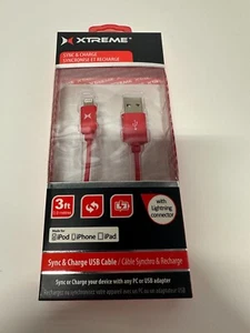 Xtreme 3 ft Apple lightening to USB sync & charge cable Red MFi-Certified - Picture 1 of 2