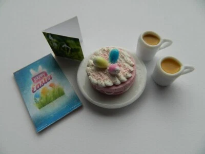 (C1.27)1/12th scale DOLLS HOUSE HANDMADE EASTER CAKE & TEA SET - Image 1 of 4