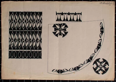 Art Deco Ornament Entwurf Blumenmotiv Original signiert Aquarell 1924 - Bild 1 von 2